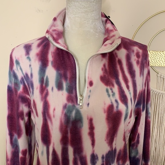 nwt // chaser tie dye ribbed quarter zip pullover - Picture 5 of 12